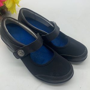 Alegria Black Mules with Vibrant Blue Insole